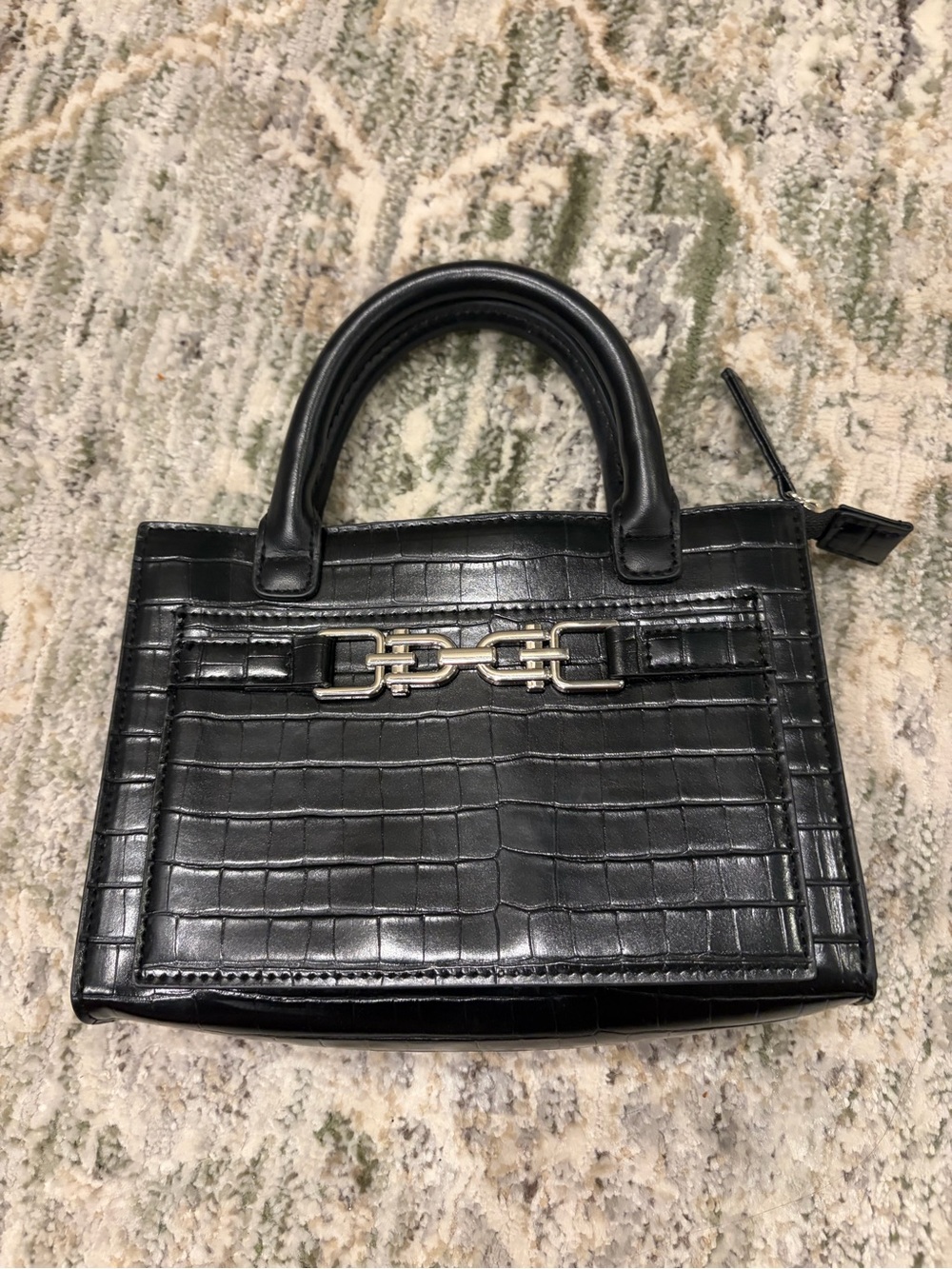 Primark Black Croc-Effect Top-Handle Satchel with Gold Accent